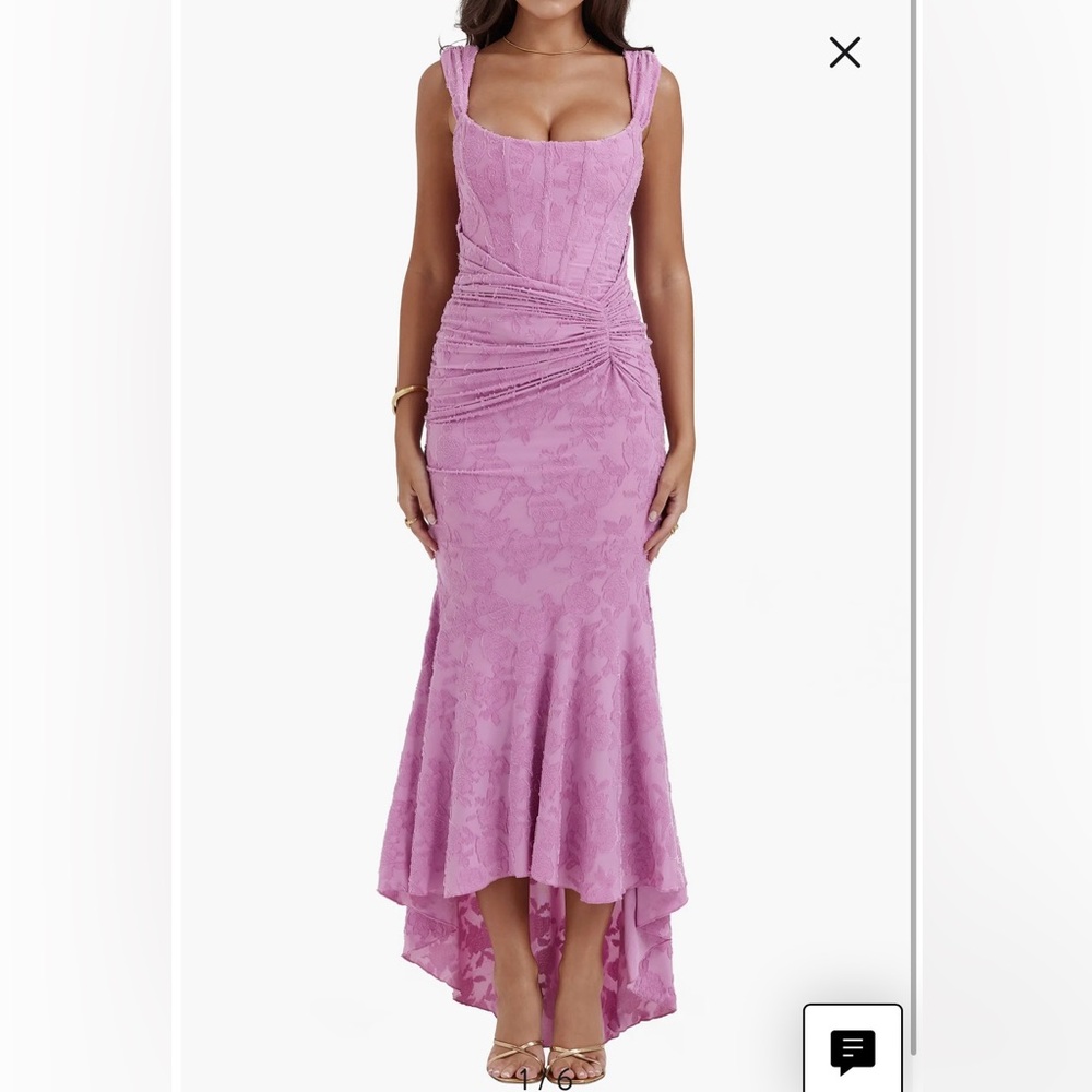 Warm Pink House of CB Cesca Floral Ruched High-Low Corset Dress